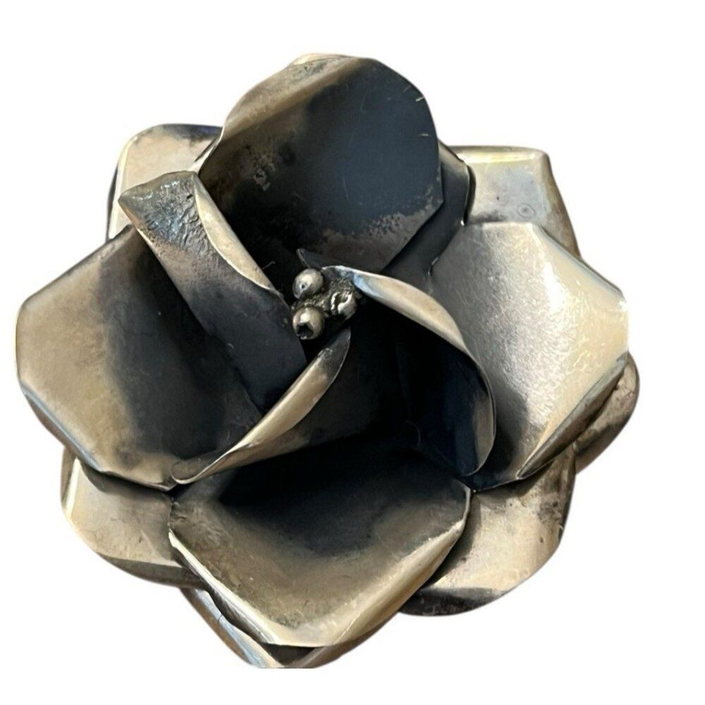 Vintage 3D Sterling Silver Rose Petals Bud Pin Brooch Taxco Mexico 24.85 g